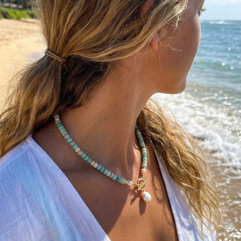 ✨ Turquoise Bead & Freshwater Pearl Necklac