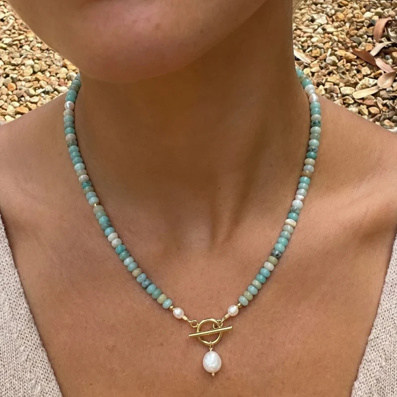✨ Turquoise Bead & Freshwater Pearl Necklac