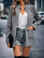 Stunncal Elegant Solid Patchwork Mandarin Collar Outerwear