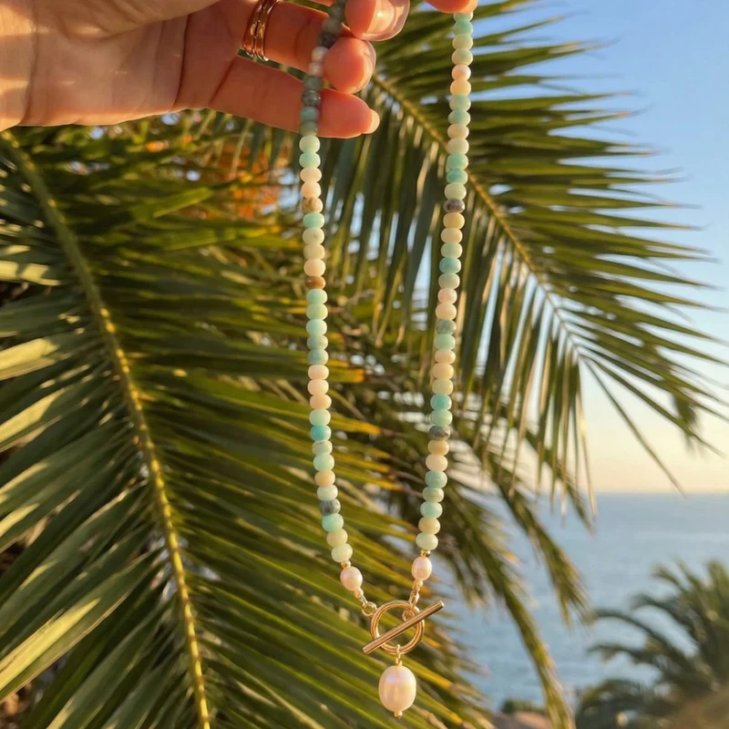 ✨ Turquoise Bead & Freshwater Pearl Necklac